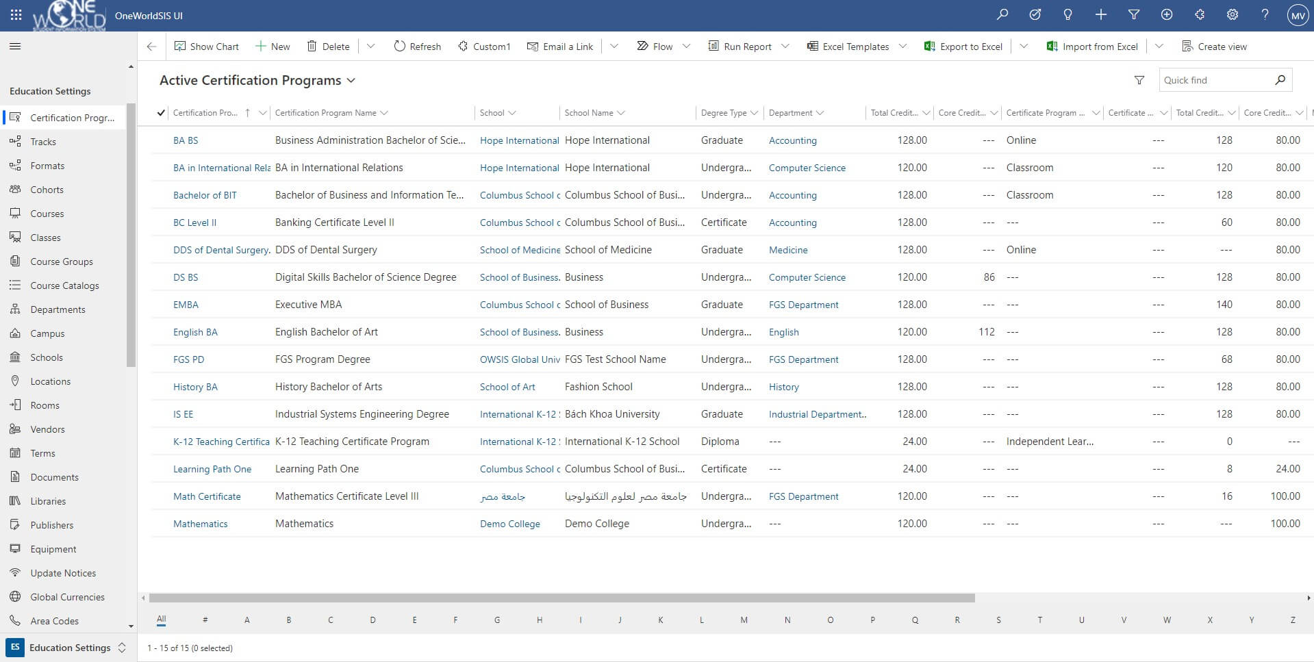 screenshot of certification programs window