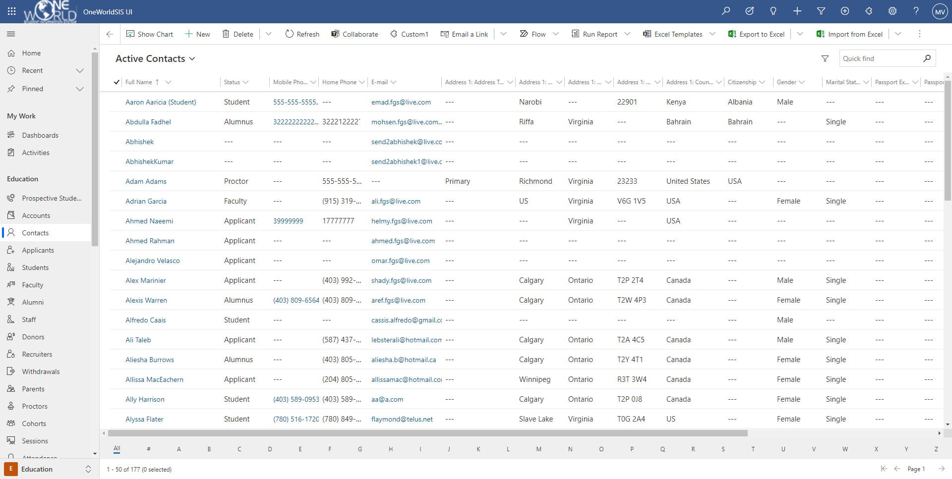 screenshot of active contacts window