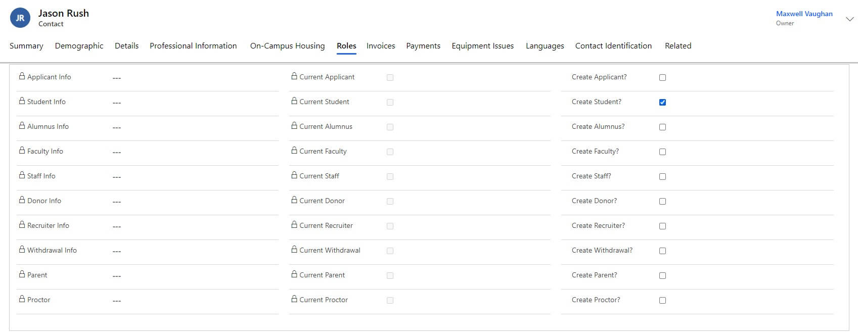 screenshot of contact roles window