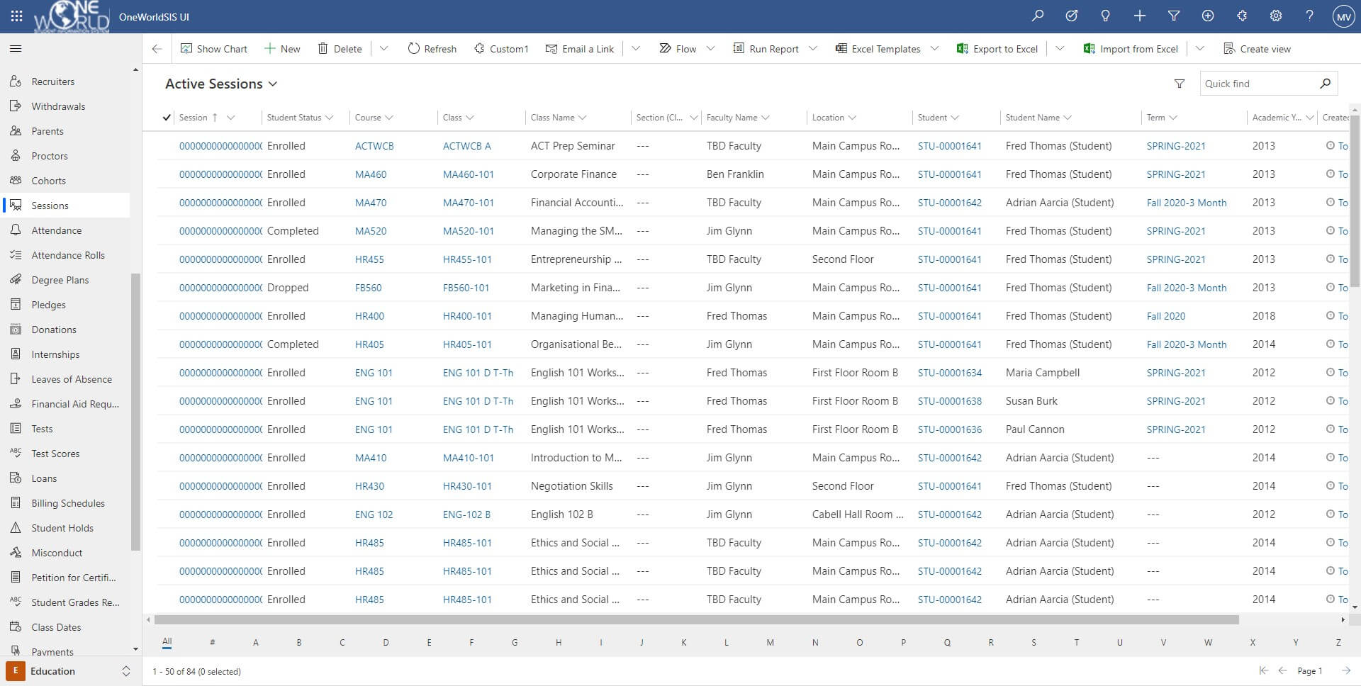 screenshot of active sessions window