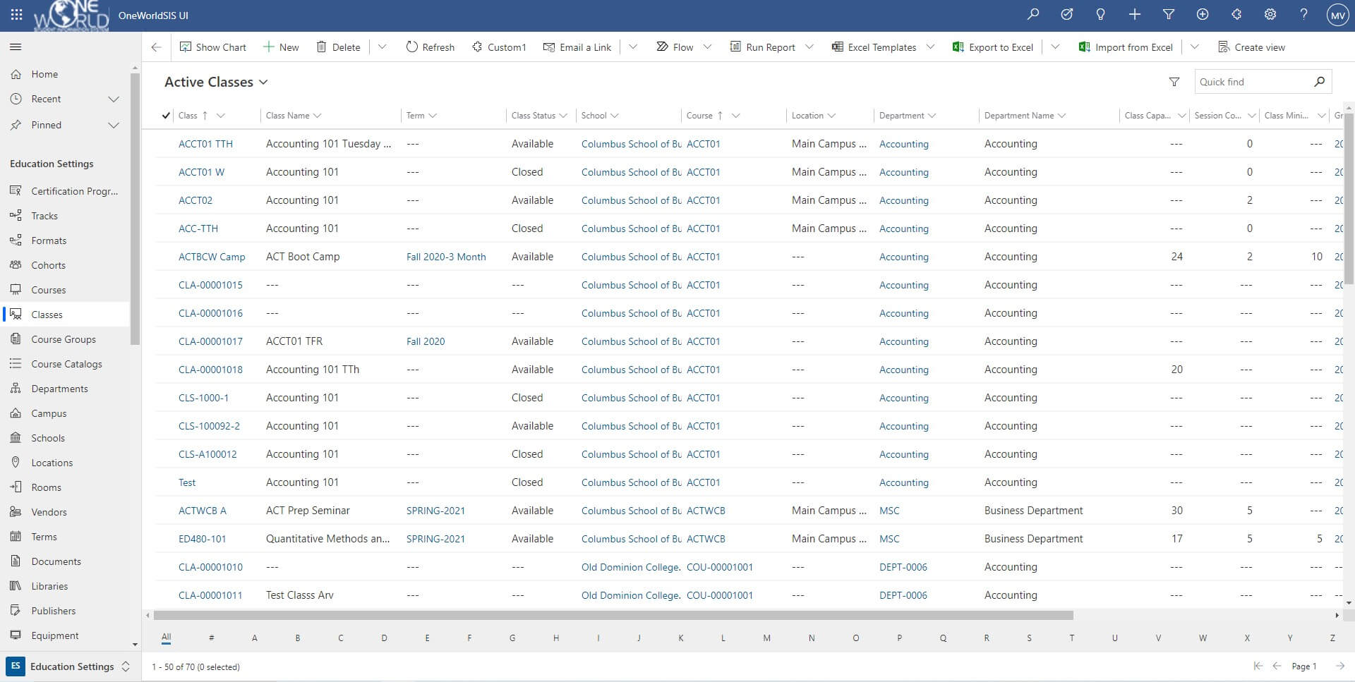 screenshot of active classes window