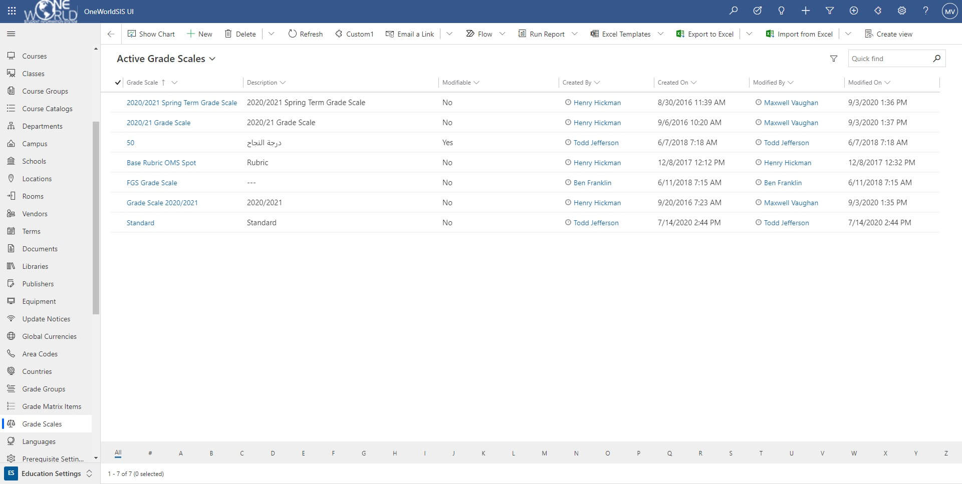 screenshot of grade scale window